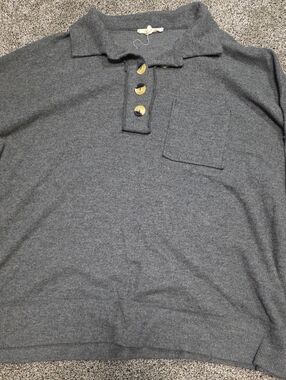 Classic Women's Grey Knit Polo Shirt with Button Placket